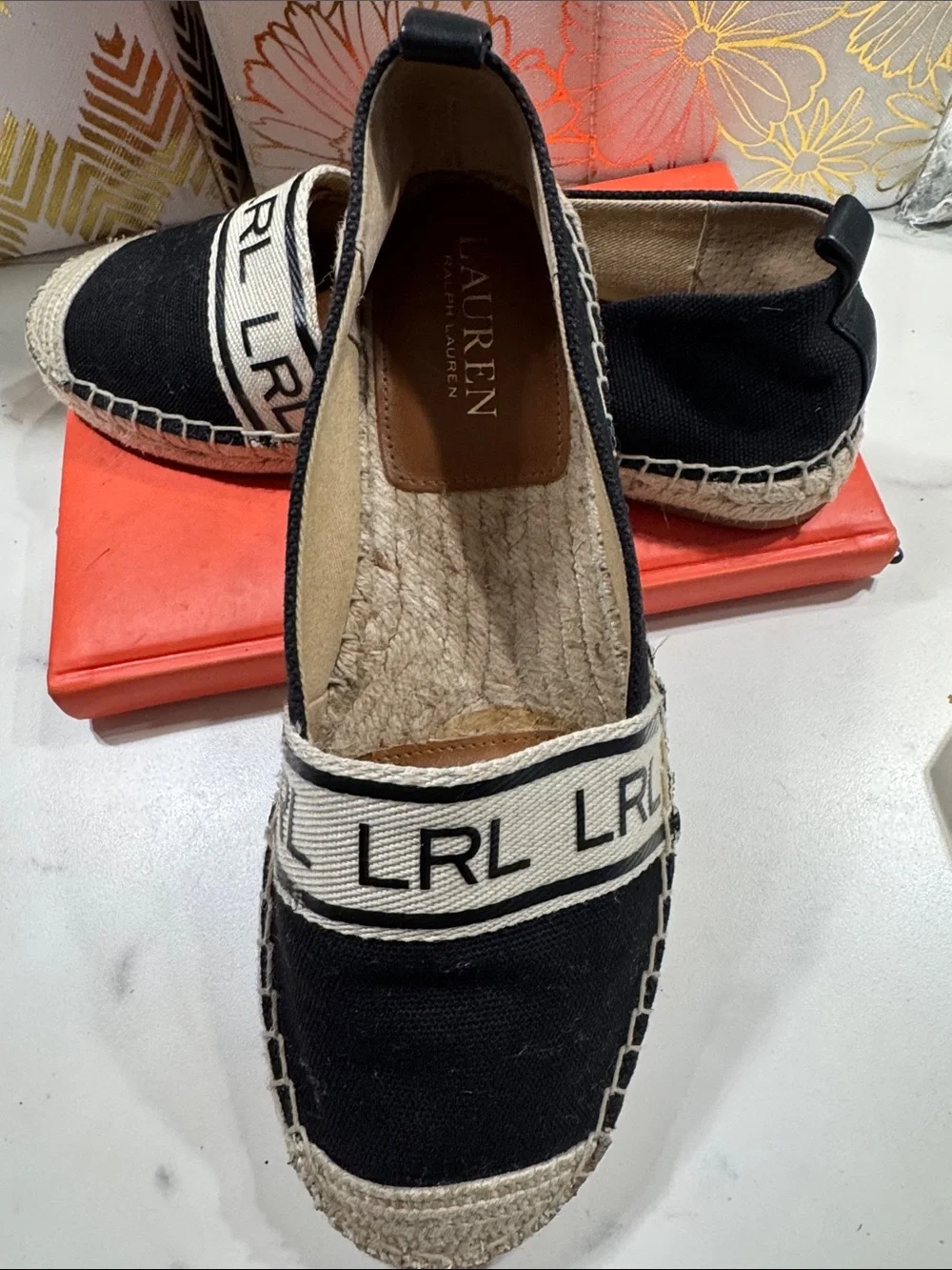 Laurent Ralph Lauren Black Canvas LRL Espadrille Flats